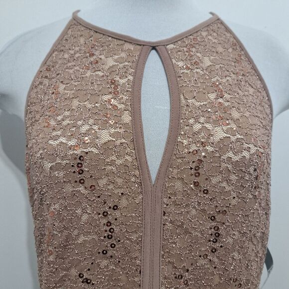 Nightway NW Elegant Sequined Halter Neck Party Maxi Plus Size Dress 16W Taupe NW - Picture 9 of 14